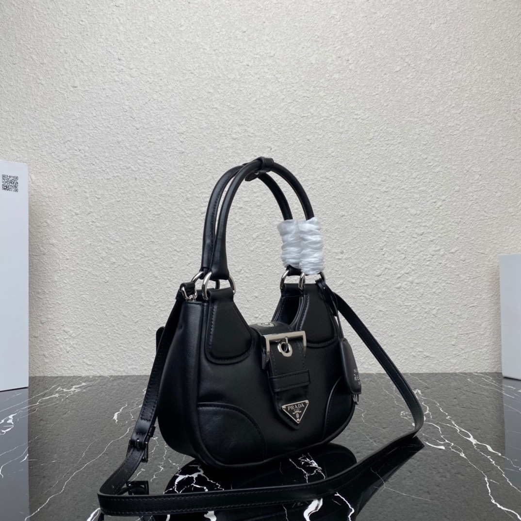 Prada Moon Padded Nappa Leather Hobo Bag Black 1BA381